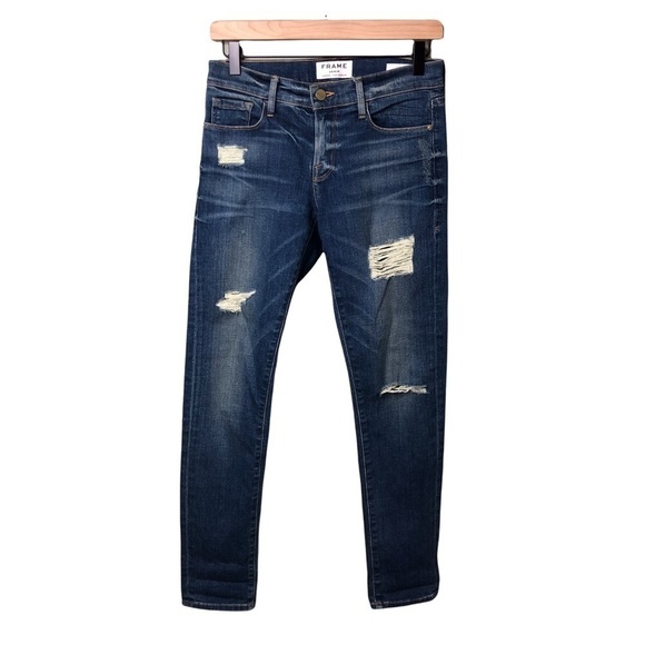 Frame Denim Le Garçon Skinny Low Rise Distressed Jeans Size 24 LG270 - Picture 3 of 10